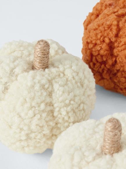 John Lewis Boucle Pumpkin Decoration, Set of 3, Multi - view 2, Orange/Cream