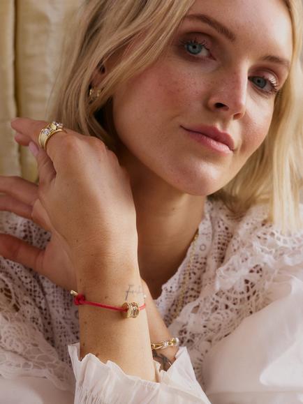 Daisy x Polly Newman Exclusive Crystal Bead Bracelet, Red Cord Gold - view 2, Red Cord Gold