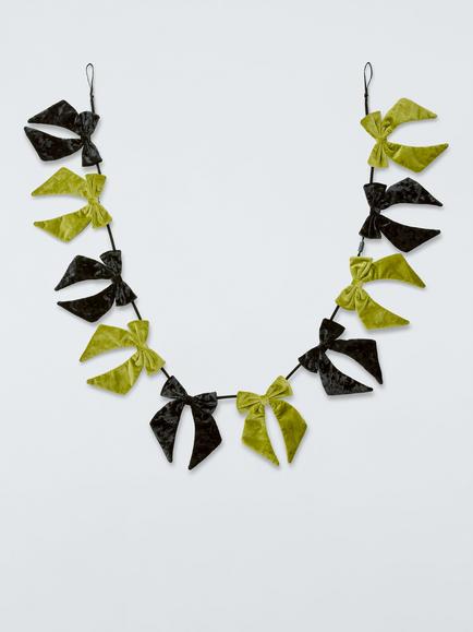 John Lewis Velvet Bow Garland, Green, L196cm, Black/Green