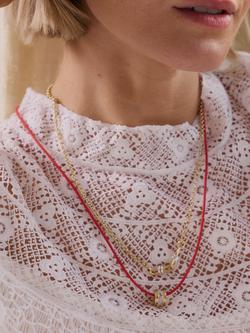 Daisy x Polly Newman Crystal Bead Necklace, Red Cord Gold - view 2, Red Cord Gold