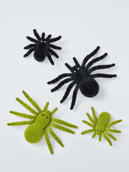 John Lewis Clip on Spider Decorations, Pack of 4, Black/Green