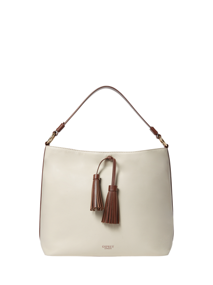 OSPREY LONDON Savanna Leather Hobo Bag, Ivory/Chocolate, Ivory/Chocolate