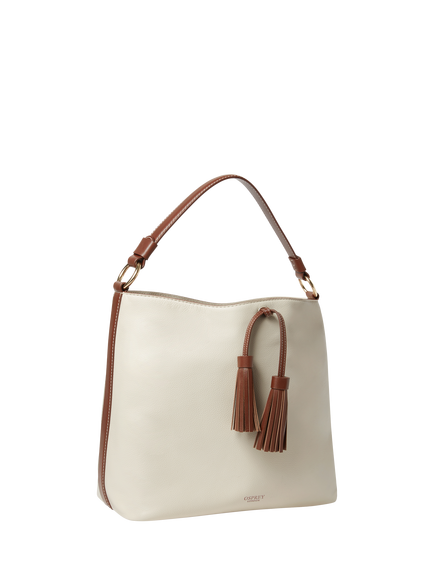 OSPREY LONDON Savanna Leather Hobo Bag, Ivory/Chocolate - view 2, Ivory/Chocolate