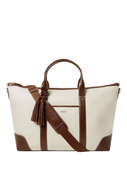 OSPREY LONDON Savanna Leather Weekender Bag, Ivory/Chocolate, Ivory/Chocolate