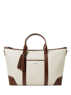 OSPREY LONDON Savanna Leather Weekender Bag, Ivory/Chocolate - view 2, Ivory/Chocolate