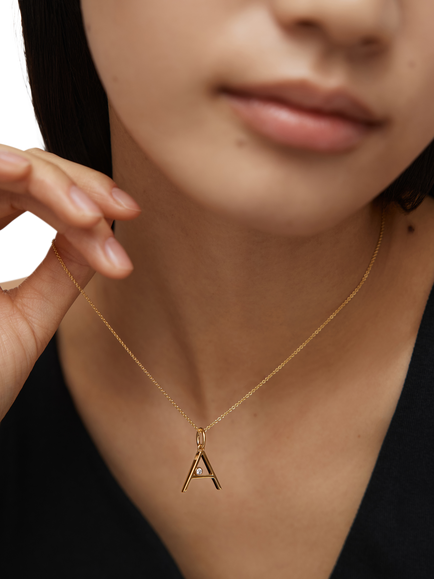 Monica Vinader Solitaire Lab Grown Diamond Initial Pendant - view 2, Gold
