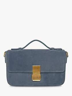 Apatchy London Flora Suede Top Handle Bag, Denim Blue