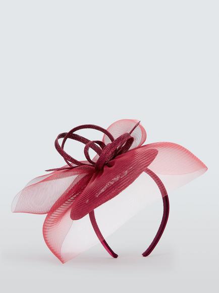 John Lewis Gabrielle Beret Fascinator, Claret - view 2, Claret (new)