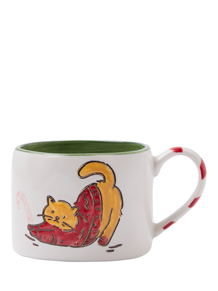 Wednesday Tea Collective Christmas Cat Stoneware Mug, 300ml, Multi