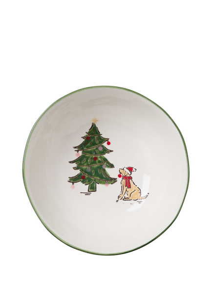 Wednesday Tea Collective Christmas Dog Stoneware Nibbles Bowl, 13.5cm, Multi