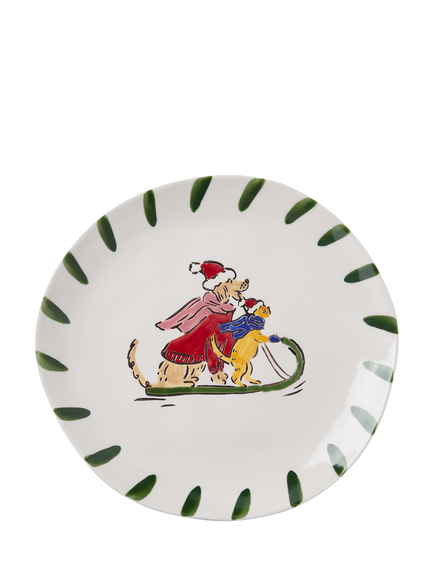 Wednesday Tea Collective Christmas Dog Stoneware Plate, 26cm, Multi
