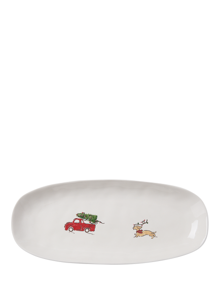 Wednesday Tea Collective Christmas Dog Stoneware Oblong Platter, 30cm, Multi