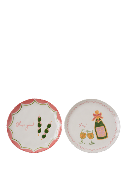 Wednesday Tea Collective Stoneware Party Plates, Set of 2, 20cm, Multi