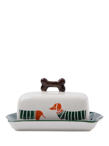 Wednesday Tea Collective Dog Stoneware Butter Dish, Multi