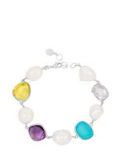 Dower & Hall Multi Pearl and Gemstone Pebble Bracelet, Silver/Multi, Silver/Multi