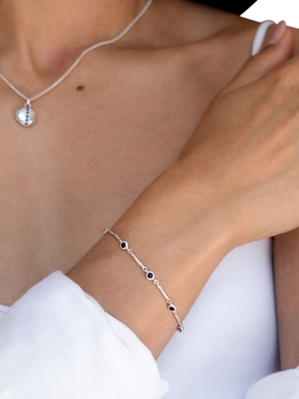 Dower & Hall Sterling Silver Dewdrop Sapphire Bracelet - view 2, Silver