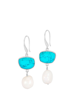 Dower & Hall Baroque Pearl and Gemstone Drop Earrings, Silver/Turquoise, Silver/Turquoise