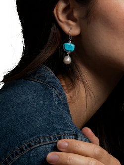 Dower & Hall Baroque Pearl and Gemstone Drop Earrings, Silver/Turquoise - view 2, Silver/Turquoise