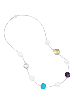 Dower & Hall Pearl and Gemstone Pebble Chain Necklace, Silver, Silver