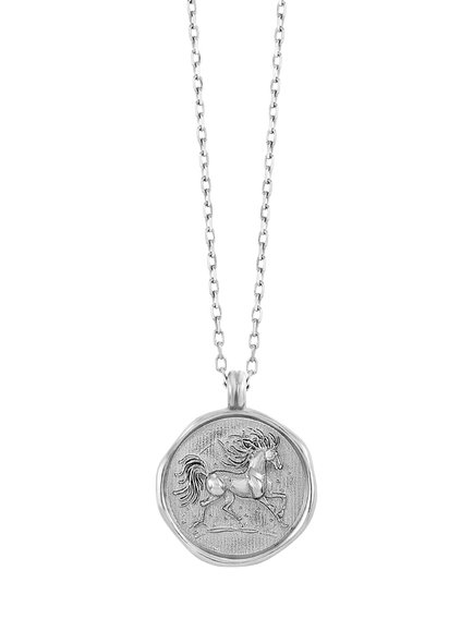 Dower & Hall 9ct Gold Fire Horse Necklace, White Gold