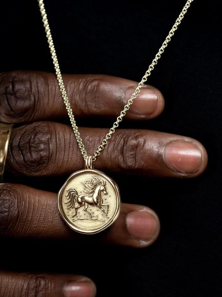 Dower & Hall Fire Horse Necklace, Gold - view 2, Gold