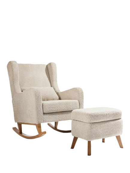 Tutti Bambini Harper Wingback Rocking Chair & Storage Footstool, Mushroom - view 2, Mushroom