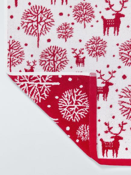John Lewis Christmas Snowflake and Reindeer Hand Towels, Set of 2, Red - view 2, Red