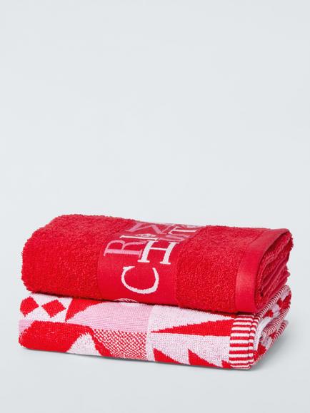 John Lewis Christmas Star and Bauble Hand Towels, Set of 2, Red, Red