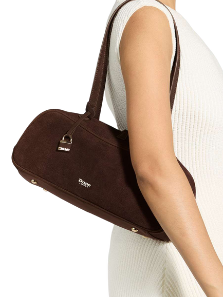 Dune London Suede Bowling Handbag, Brown - view 2, Brown