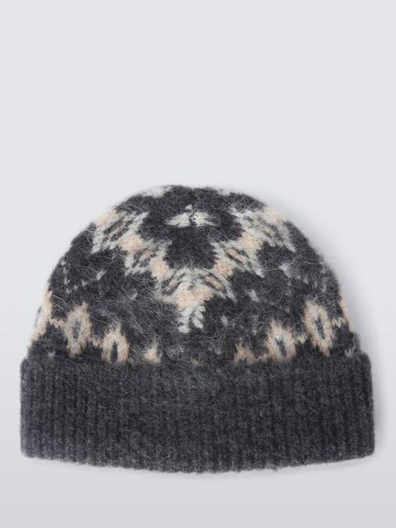 John Lewis Fair Isle Beanie Hat, Grey Multi - view 2, Grey Multi