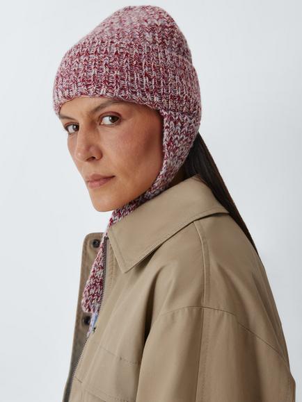 John Lewis Tie Wrap Marl Beanie Hat, Pink Multi, Pink Multi