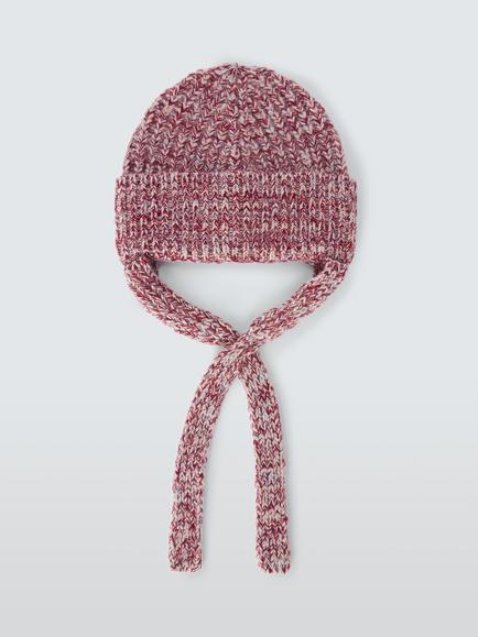 John Lewis Tie Wrap Marl Beanie Hat, Pink Multi - view 2, Pink Multi