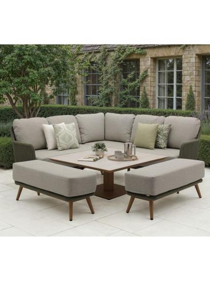 Bramblecrest Como 8-Seater Corner Corner Casual Garden Dining Set with Height-Adjustable Square Table, Fern Green - view 2, Fern Green