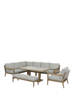 Bramblecrest Maine 10-Seater L-Shape Garden Lounging Set with Height-Adjustable Table, Wood Effect, Wood Effect
