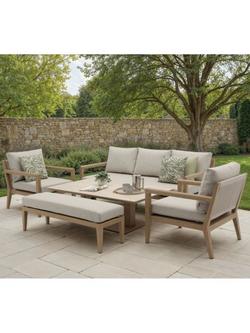 Bramblecrest Maine 7-Seater Garden Lounging Set with Height-Adjustable Table, Wood Effect - view 2, Wood Effect