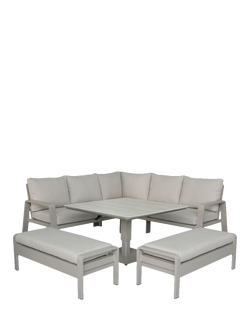 Bramblecrest Prague 7-Seater Corner Casual Garden Dining Set with Height-Adjustable Square Table, Latte, Latte