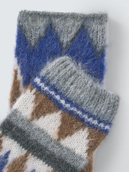 John Lewis Fair Isle Fingerless Gloves, Blue Multi - view 2, Blue Multi