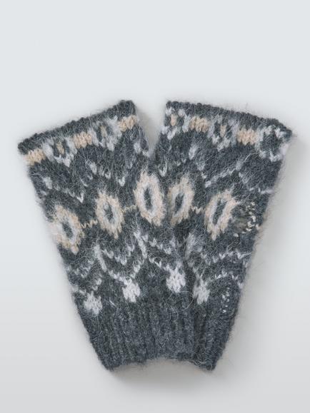 John Lewis Fair Isle Fingerless Gloves, Grey Multi, Grey Multi