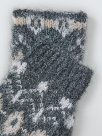 John Lewis Fair Isle Fingerless Gloves, Grey Multi - view 2, Grey Multi