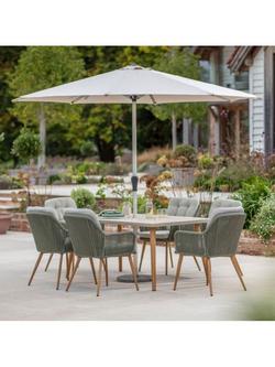 Bramblecrest Como 6-Seater Rectangular Garden Dining Table & Chairs Set with Parasol & Base, Fern Green - view 2, Fern Green