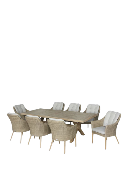 Bramblecrest Fairford 8-Seater Rectangular Garden Dining Table & Chair Set, Walnut, Walnut