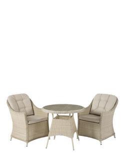 Bramblecrest Monterey Woven 2-Seater Round Garden Bistro Table & Chair Set, Sandstone, Sandstone