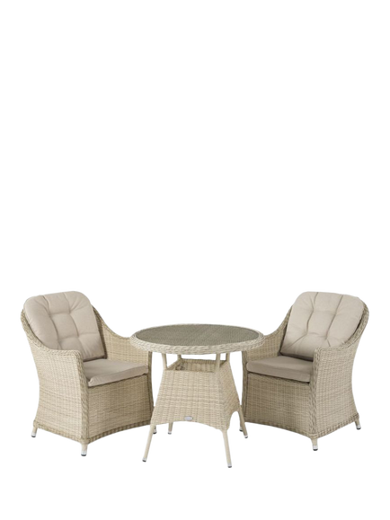 Bramblecrest Monterey Woven 2-Seater Round Garden Bistro Table & Chair Set, Sandstone, Sandstone