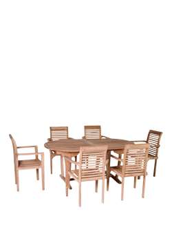 Bramblecrest Richmond 6-Seater Teak Wood Oval Garden Dining Table & Chairs Set, Natural, Teak