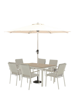 Bramblecrest Zurich 6-Seater Rectangular Garden Dining Table & Chairs Set with Parasol & Base, Mocha, Mocha