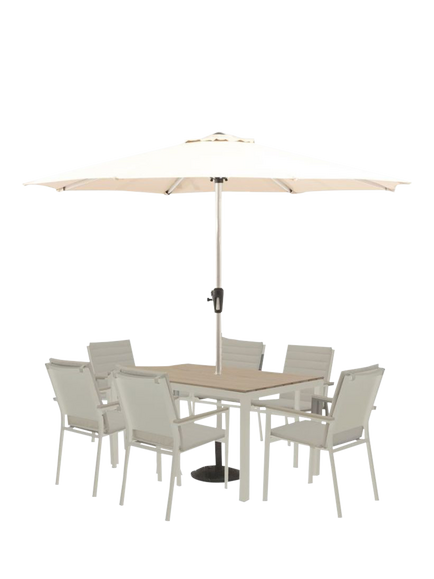 Bramblecrest Zurich 6-Seater Rectangular Garden Dining Table & Chairs Set with Parasol & Base, Mocha, Mocha