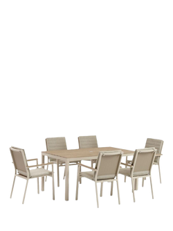 Bramblecrest Zurich 6-Seater Rectangular Garden Dining Table & Chairs Set with Parasol & Base, Mocha - view 2, Mocha