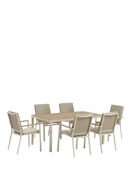 Bramblecrest Zurich 6-Seater Rectangular Garden Dining Table & Chairs Set with Parasol & Base, Mocha - view 2, Mocha