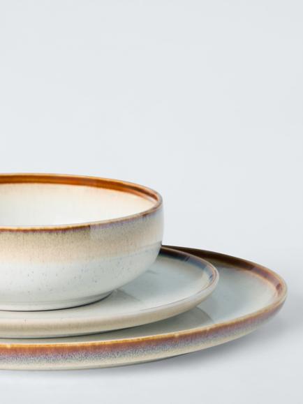John Lewis Ember Reactive Glaze Speckle Stoneware Dinnerware Set, 12 Piece, White - view 2, White