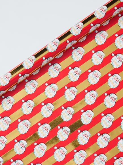 John Lewis Retro Santa Foiled Wrapping Paper, L4m, Red Stripe